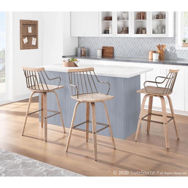 Preston 26 in. Spindle Back White Washed Wood and Antique Copper Metal Counter Height Stool