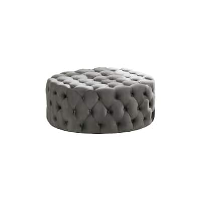 Tisha 40 in. Grey Tufted Velvet Round Ottoman