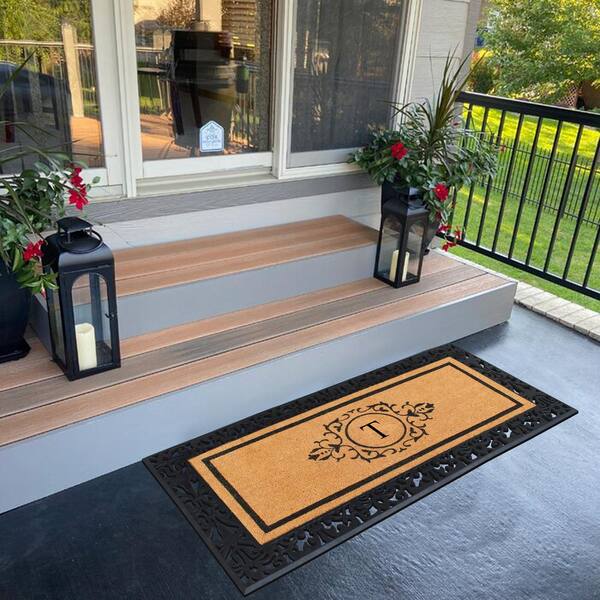 A1 Home Collections A1hc Dirt Trapper Black/Beige 23 in. x 38 in. Rubber and Coir Heavy Weight Large Monogrammed Y Doormat