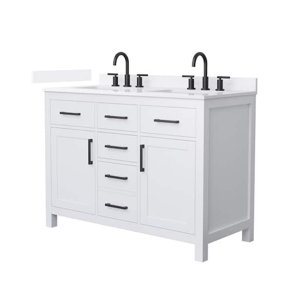 Beckett 48 in. Double Freestanding White Bath Vanity with White Quartz Top (Assembled)