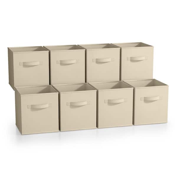 Sorbus Beige 10.5 in. x 11 in. Fabric Decorative Basket Set of 8, Foldable Storage Cubes with Handles, Closet Organizer