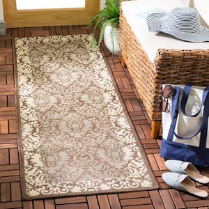 Courtyard Chocolate/Natural 2 ft. x 7 ft. Floral Indoor/Outdoor Patio  Runner Rug