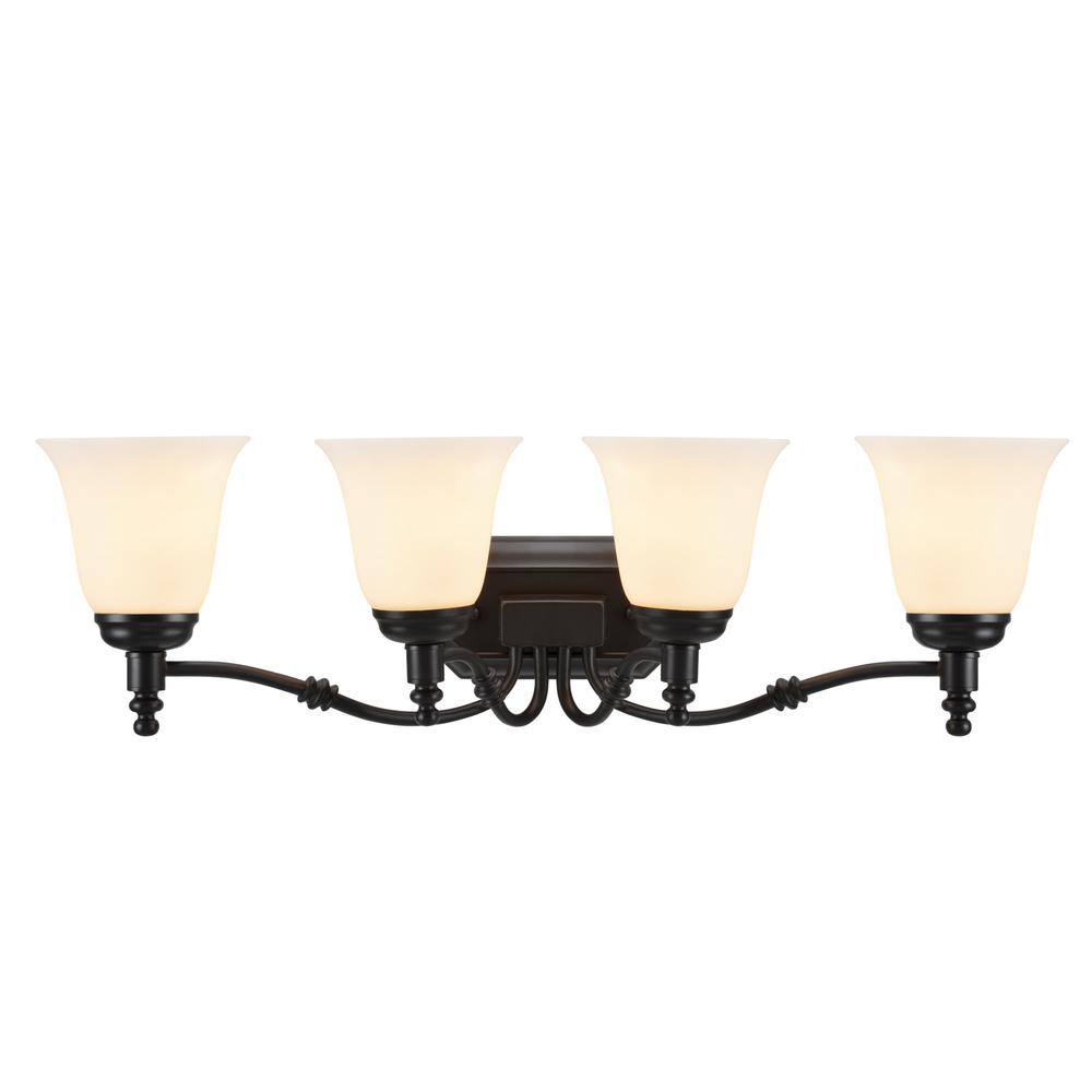 Oil Rubbed Bronze 4-Light Vanity Fixture with Frosted Glass Shades