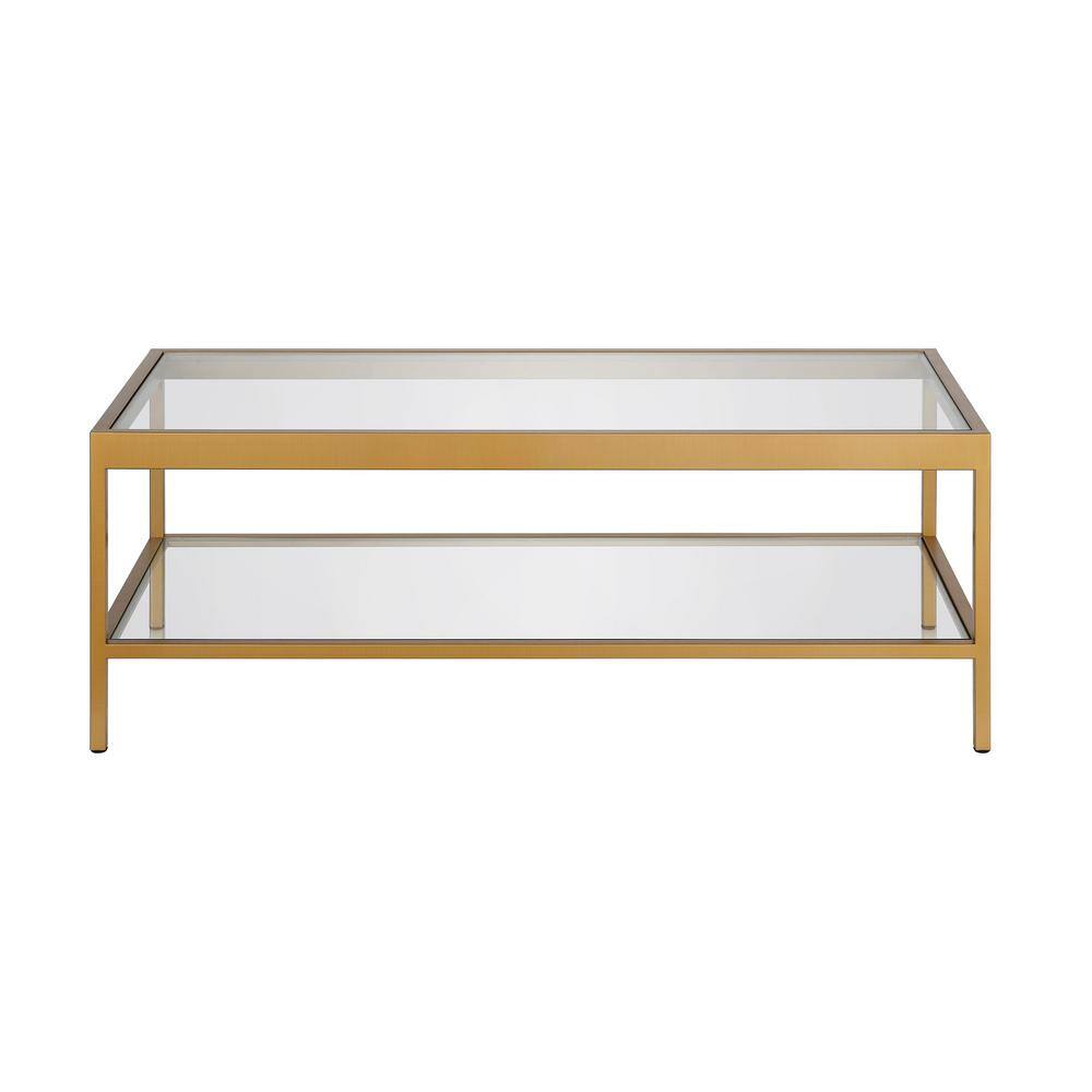 Elegant 45" Gold Metal and Glass Coffee Table with Storage