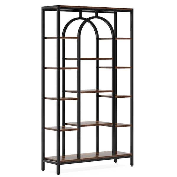 BYBLIGHT 70.8 in. Tall Brown Engineered Wood 13-Shelf Etagere Bookcase ...