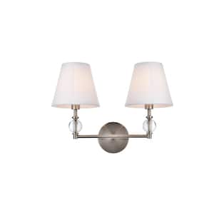 Home Living 17 in. 2-Light Satin Nickel Vanity Light with Fabric Shade