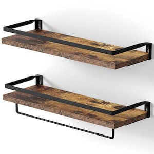 16.5 in. W x 5.9 in. D x 2.75 in. H Rustic Brown Bathroom Wall Mounted Floating Shelves with Towel Bar
