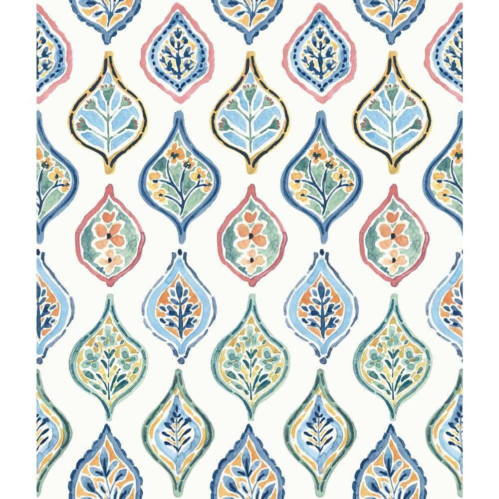 White Multicolor Moroccan Ogee Floral Wallpaper Roll