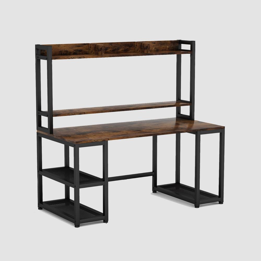 TRIBESIGNS WAY TO ORIGIN Roger 63 in. Rectangular Black Metal Brown  Particle Board 1 File Drawer Computer Desk Monitor Printer Stand Bookshelf  HD-CJ153 - The Home Depot