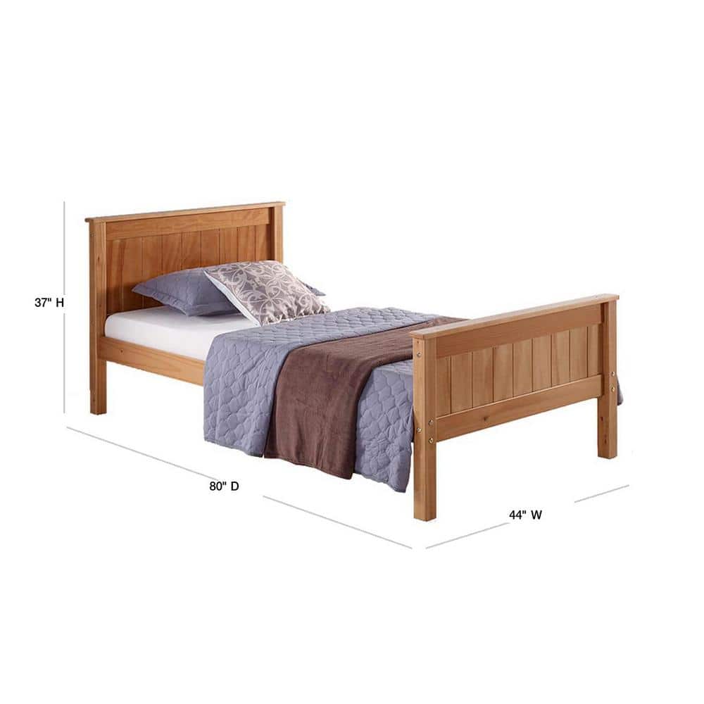 Harmony Twin Brown Pine Wood Bed with 2 Drawers