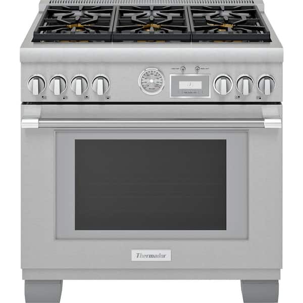 Thermador Pro Grand 36 in. 5.7 cu. ft. Slide-in Dual-Fuel Range with Self-Cleaning Convection Oven in Stainless Steel