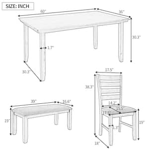 6-Piece Rustic Natural Wood Wash Wood Top Dining Room Set Seats 5