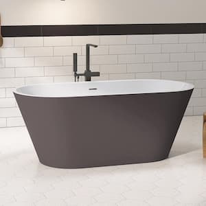 67 in. x 29.5 in. Acrylic Free Standing Soaking Tub Freestanding Alone Soaker Bathtub with Chrome Drain in Matte Grey