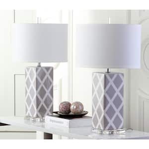 Garden 27 in. Gray Lattice Ceramic Table Lamp with White Shade (Set of 2)