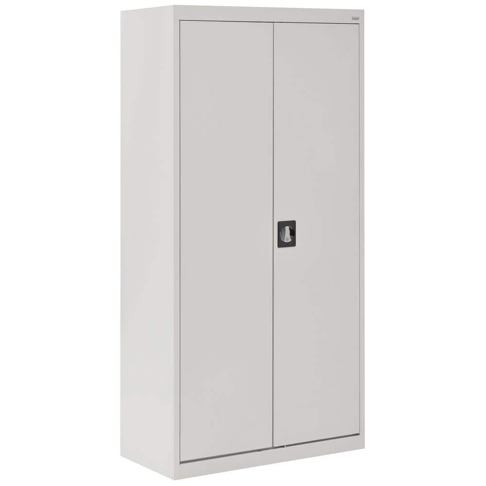 Dove Gray Steel Freestanding Lockable Office Cabinet with Adjustable Shelving