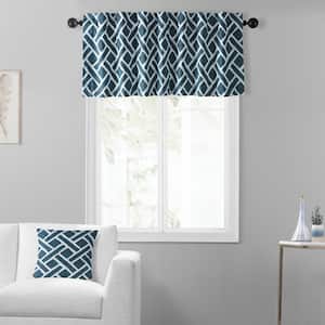 Martinique Blue Printed Cotton Rod Pocket Window Valance - 50 in. W x 19 in. L (1 Panel)