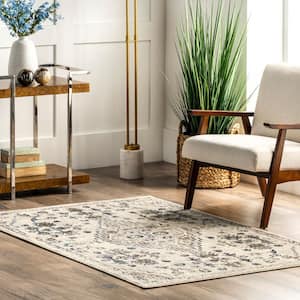 Leahy Bohemian Floral Distressed Gray 7 ft. x 9 ft.  Area Rug