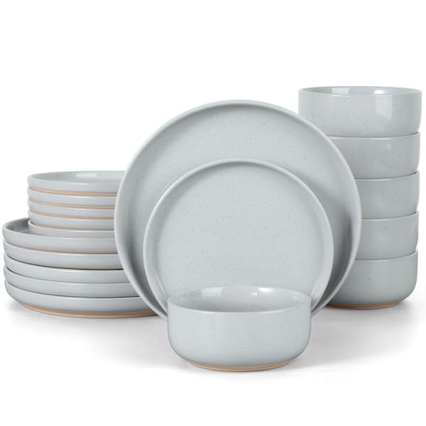 Porcelain Dinnerware Set for Six with Stackable Plates and Bowls in Glacier Gray