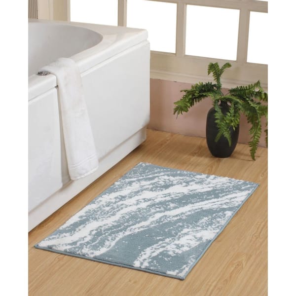 Marble 24 in. X 40 in. Spa Blue Micro Knitted Bath Rug