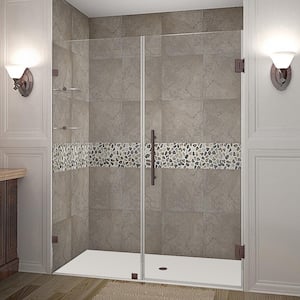 Nautis GS 55.25 in. - 56.25 in. x 72 in. Frameless Hinged Shower Door with Glass Shelves in Bronze