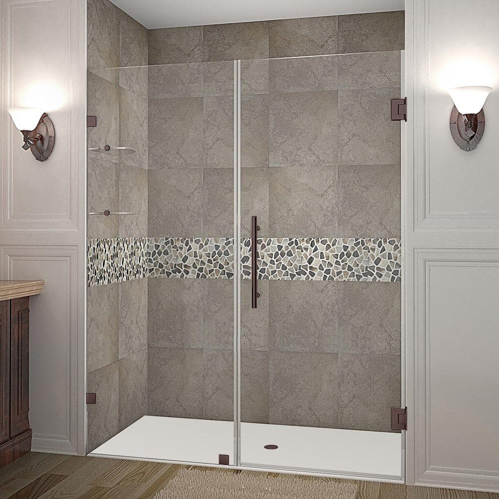 Nautis GS 62.25 in. - 63.25 in. x 72 in. Frameless Hinged Shower Door with Glass Shelves in Bronze price history on PriceWatchPro