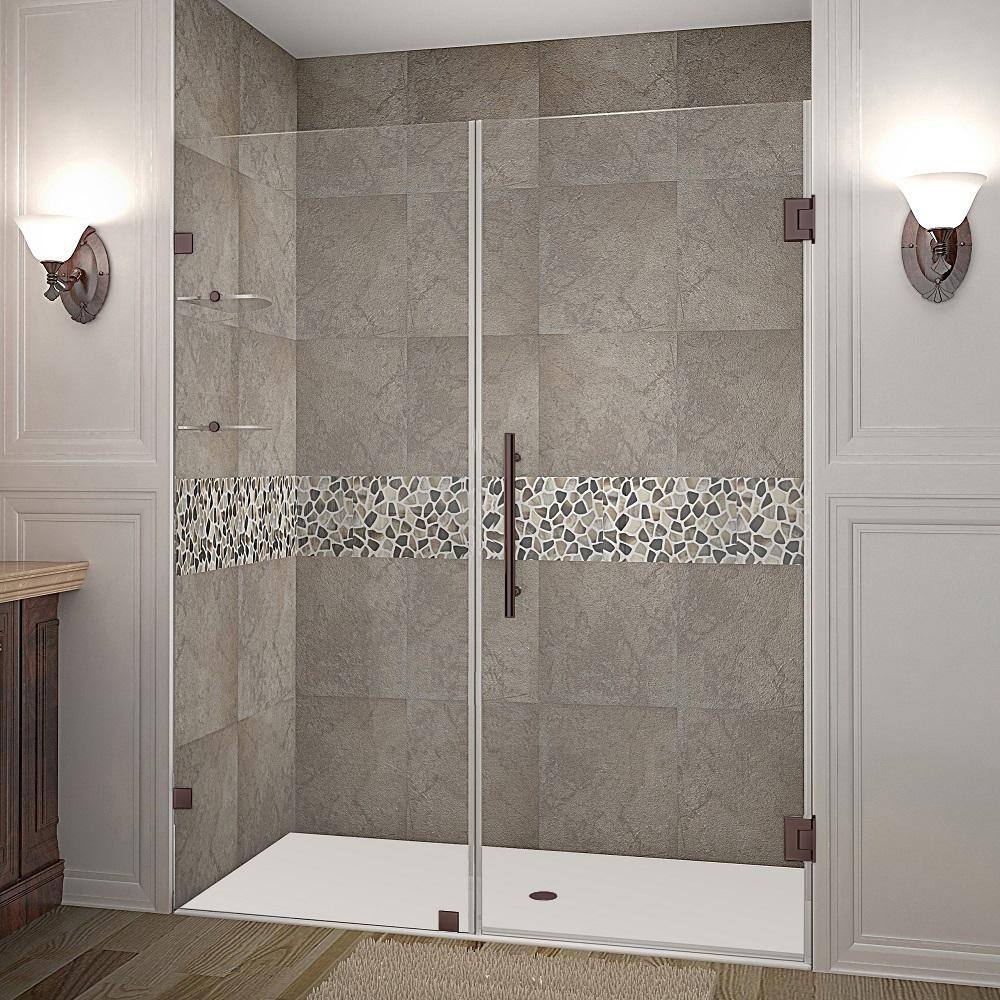 Nautis GS 64.25 in. - 65.25 in. x 72 in. Frameless Hinged Shower Door with Glass Shelves in Bronze price history on PriceWatchPro