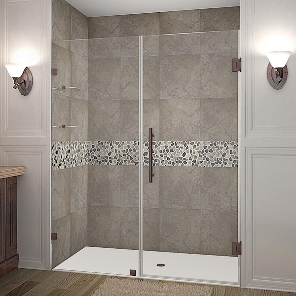 Aston Nautis GS 69.25 in. - 70.25 in. x 72 in. Frameless Hinged Shower Door with Glass Shelves in Bronze