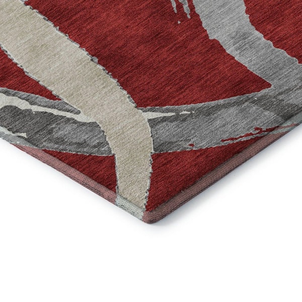 Mayfield Premium Machine Washable Abstract AMF1022 Red 2 ft. 3 in. x 7 ft. 6 in. Runner Rug
