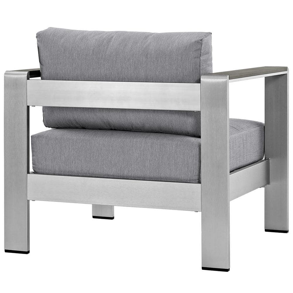 Silver Gray Aluminum Outdoor Armchair with Cushions
