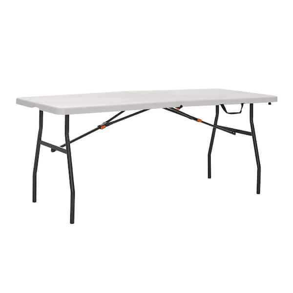 HDX 6 ft. Almond Resin Top Rectangular Fold in Half Utility Table