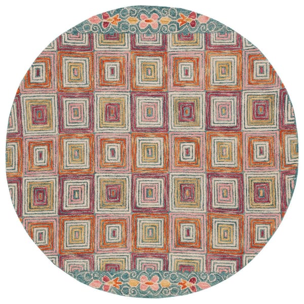 Aspen 6 ft. x 6 ft. Pink/Gold Geometric Round Rug