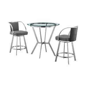 Naomi and Livingston 3-Piece Glass Top Gray Counter Height Table Set