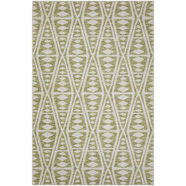 Yuma Green 9 ft. x 12 ft. Geometric Indoor/Outdoor Washable Area Rug