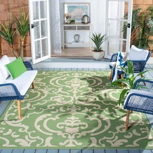 Courtyard Olive/Natural 8 ft. x 11 ft. Border Indoor/Outdoor Patio  Area Rug