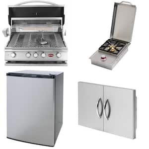 4-Burner Built-In Propane Gas Grill in Stainless Steel with 30 in. Double Access Door, Mini Fridge and Side Burner