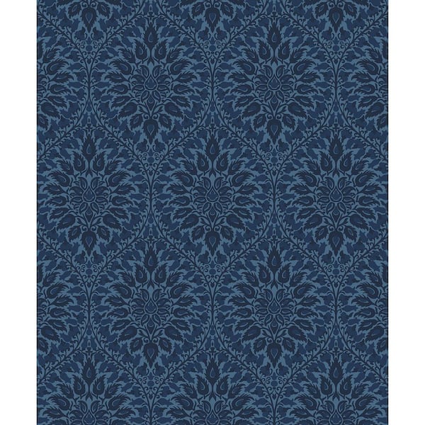 Seabrook Designs 57.5 sq. ft. Denim Luna Ogee Unpasted Nonwoven Wallpaper Roll