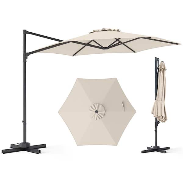 10 ft. Patio Cantilever Umbrella with 360° Rotation, Air Vent, Cross Base Included Patio Umbrella in Beige