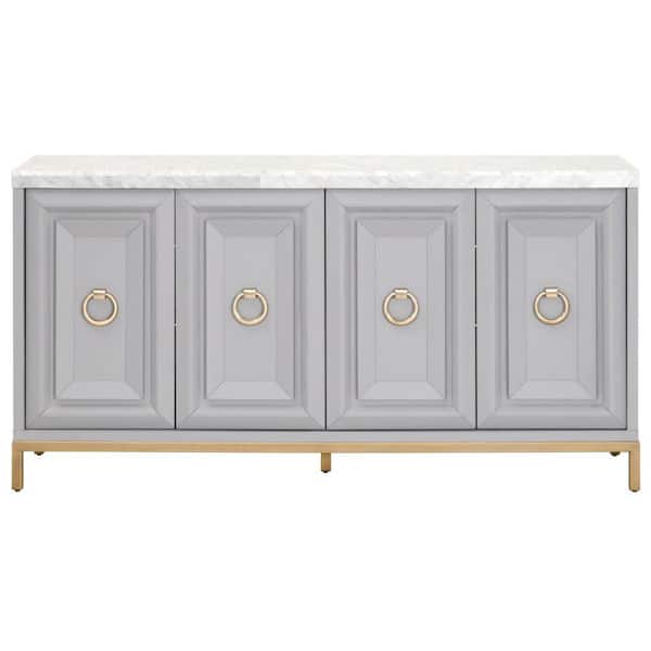 Benjara Gray and White Marble Top 71 in. Sideboard with Metal Base