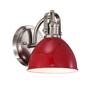 1-Light Red Round Hardwired Outdoor Wall Lantern Sconce Porch Light