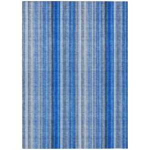 Blue 5 ft. x 8 ft. Woven Striped Rectangle Indoor/Outdoor Area Rug