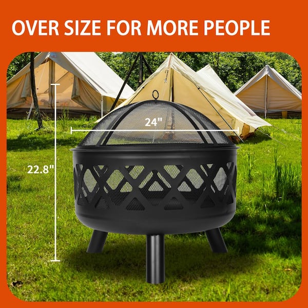 Bestier 24 inch Black Crossweave Steel Wood-Burning Outdoor