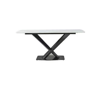 62.99 in. Rectangle Black Artificial Stone Top Dining Table with Frame