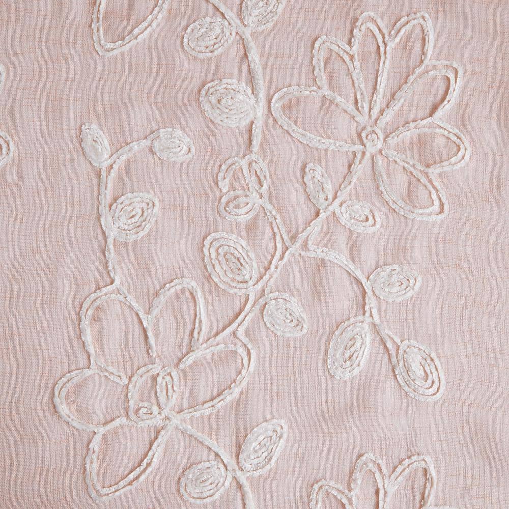Blush Sheer Linen Grommet Window Panels with Floral Embroidery