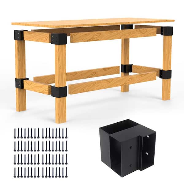 8-Piece Steel Workbench Bracket Kit, 3-Way Right Angle Corner Brackets for 2 x 4 Shed Shelving and Work Table