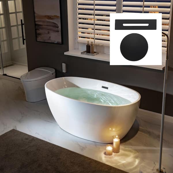 WOODBRIDGE Westfield 55 in. Acrylic Flatbottom Double Ended Bathtub with Matte Black Overflow and Drain Included in White
