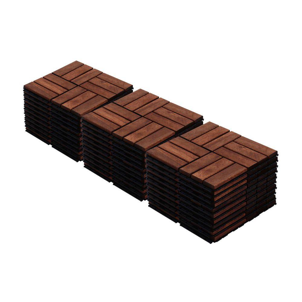 "30 Pack Acacia Wood Interlocking Deck Tiles, 12"" Square Brown Checker Pattern Outdoor Flooring for Patio Pool Side" price history on PriceWatchPro