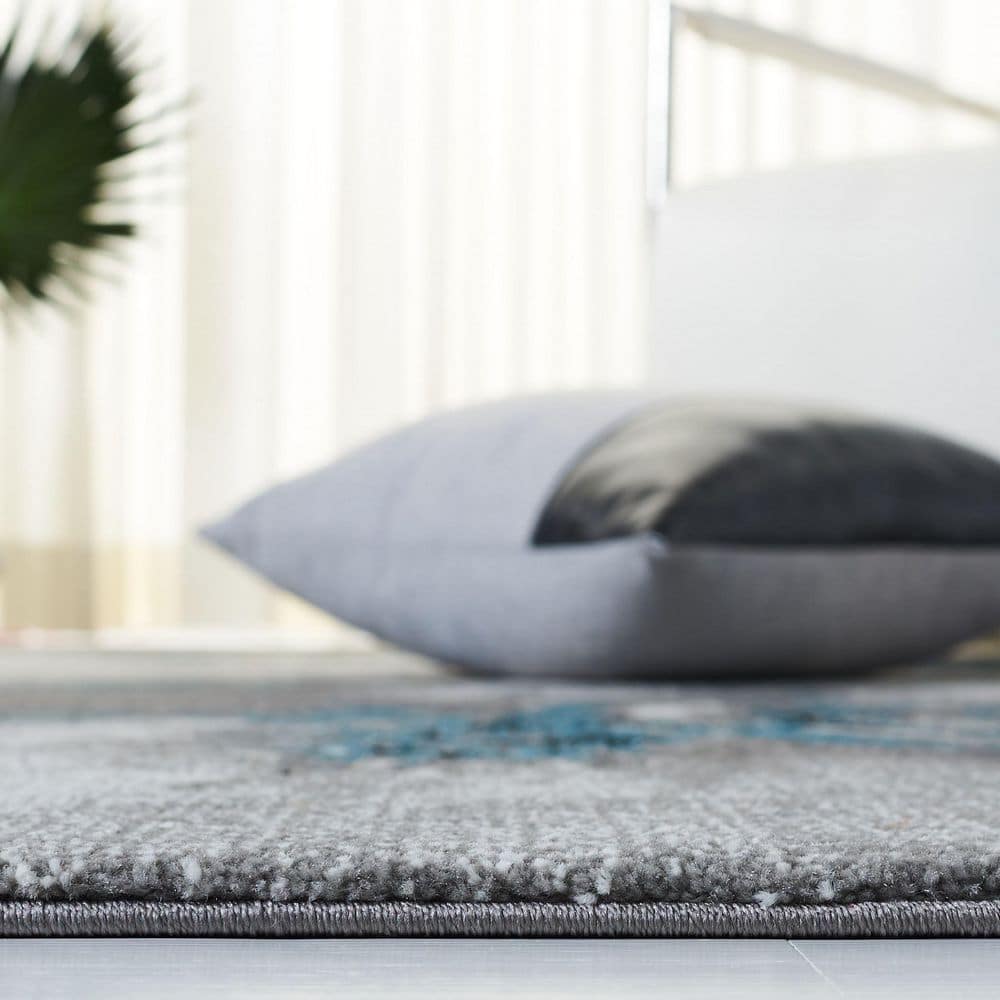Abstract Blue and Grey Square Synthetic Area Rug