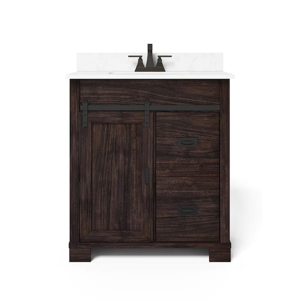 Brindley 30 in. Single Sink Freestanding Dark Walnut Bath Vanity with White Engineered Stone Top (Assembled)