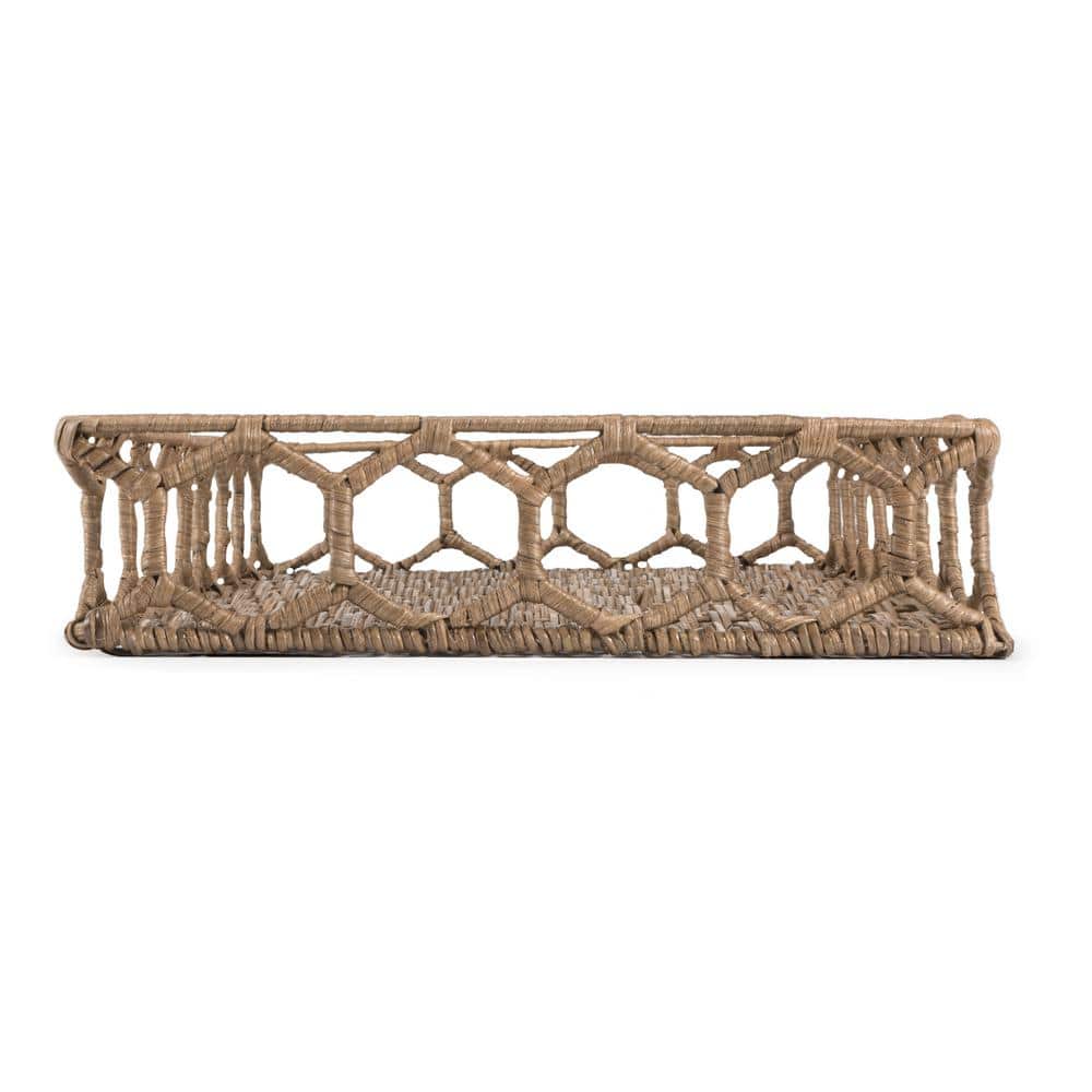 Natural Hand-Woven Rattan Rectangular Tray with Iron Frame