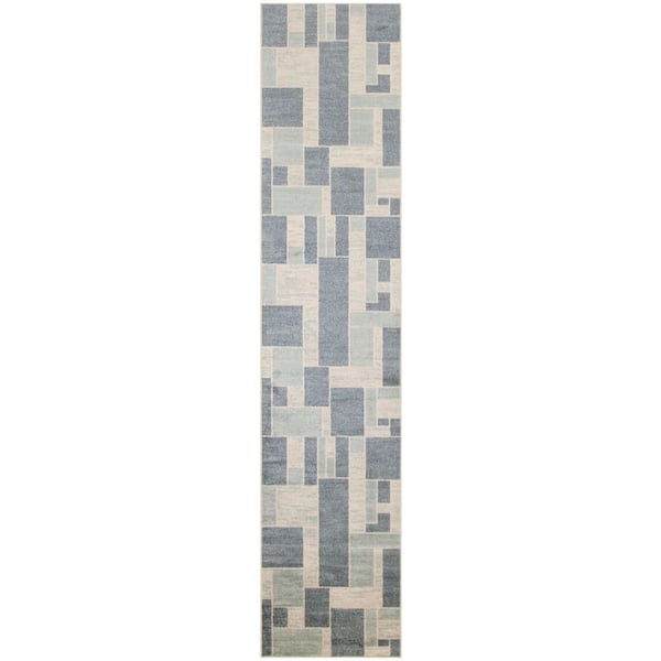 2 X 10 White Geometric Washable Area Rug Runner Rug